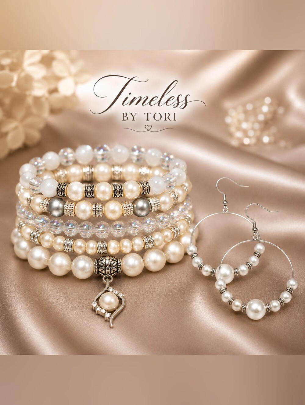 Pearl Elegance Wrap Bracelet And Earings Set-New-Hand Crafted